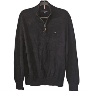 Tommy Hilfiger Black Sweater Collared Quarter Zip Size Large